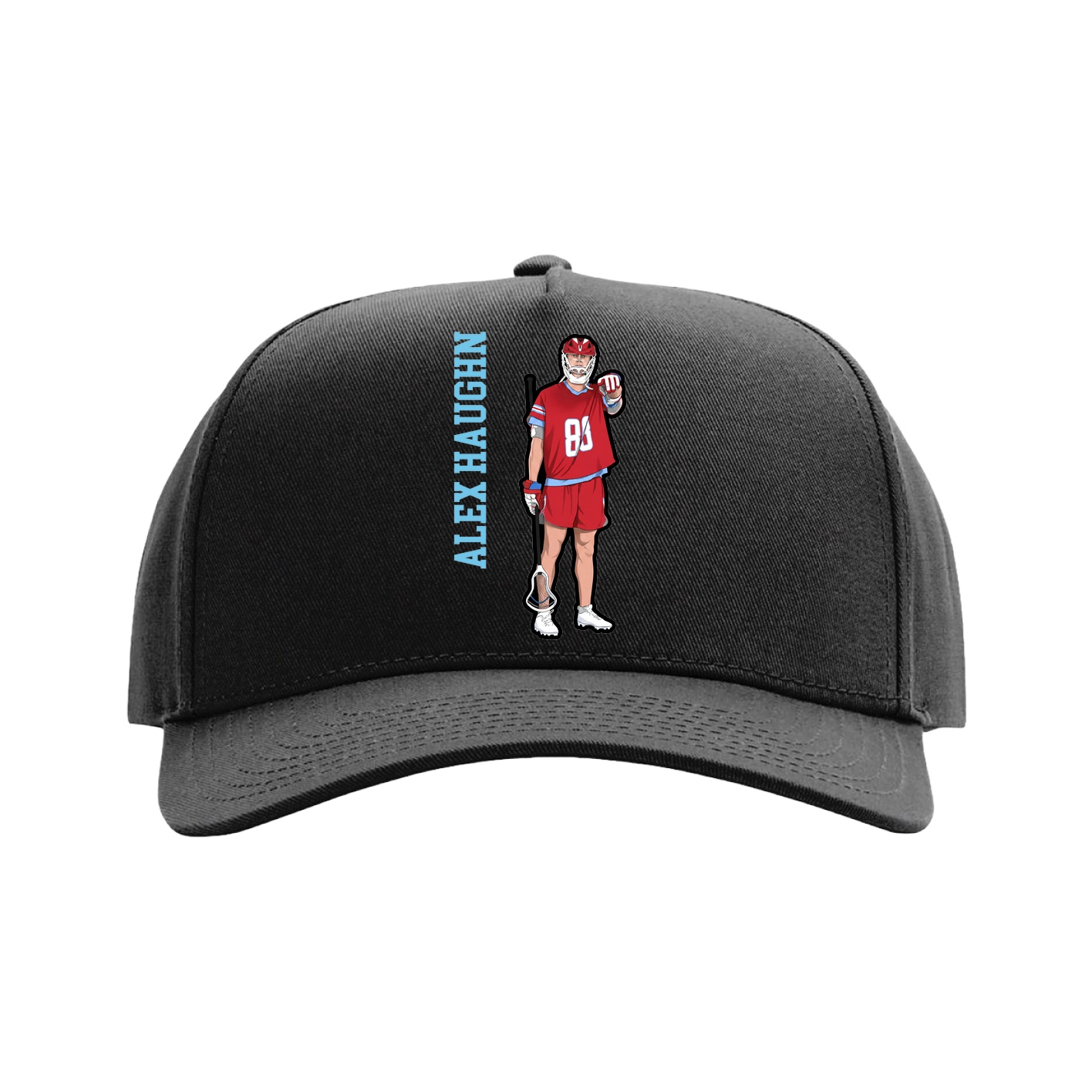 Full Fabric Five-Panel Champ Cap — Name Vertical in Black