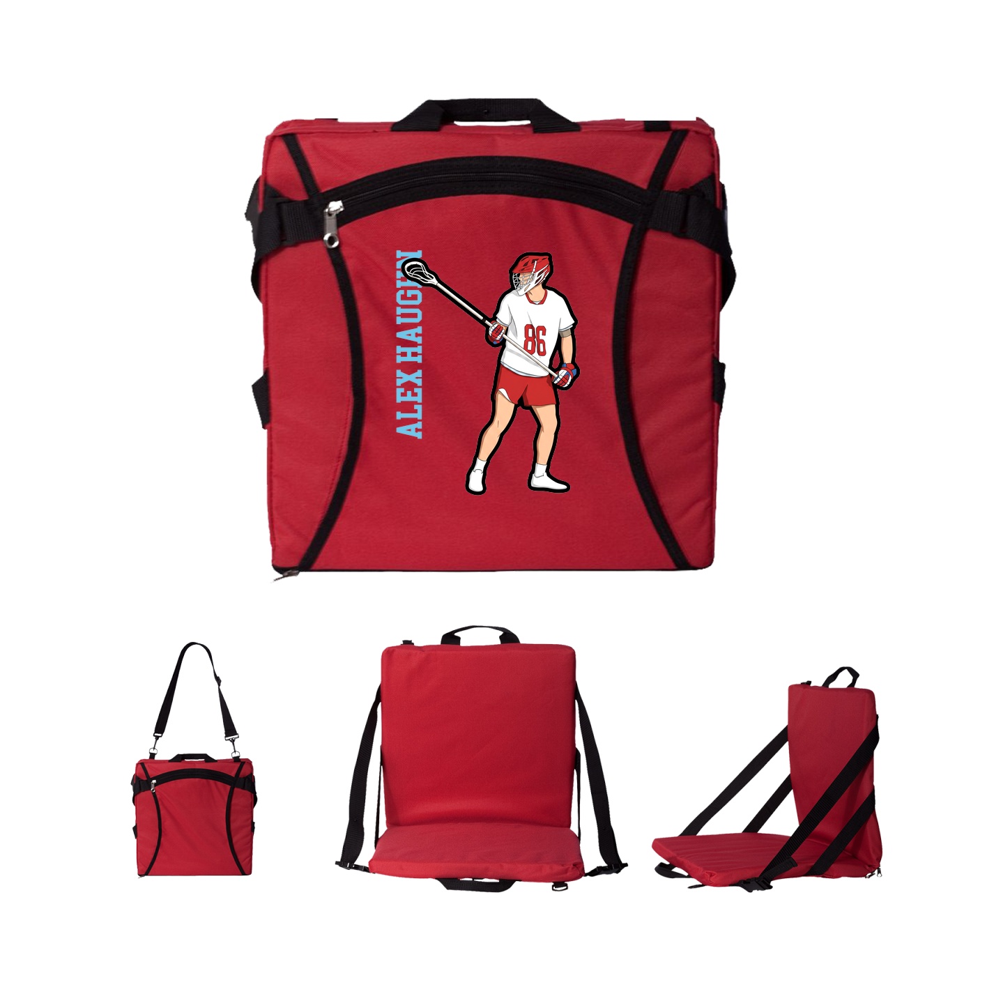 Folding Stadium Seat — Name Vertical in Red