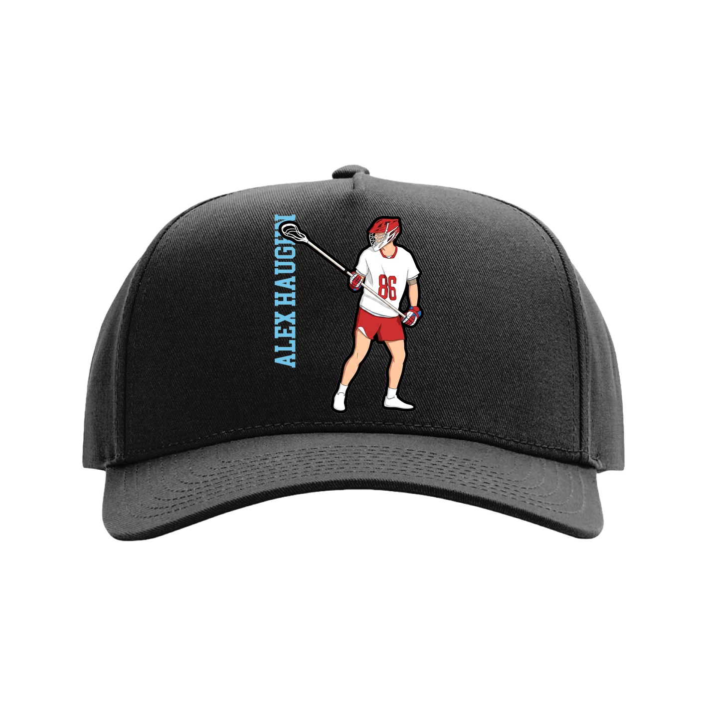 Full Fabric Five-Panel Champ Cap — Name Vertical in Black