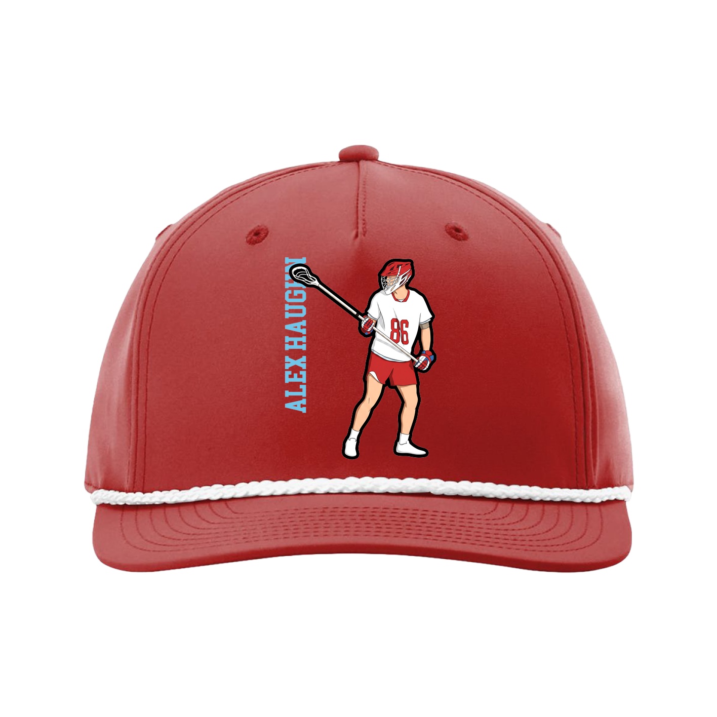 Five-Panel Classic Rope Cap — Name Vertical in Red