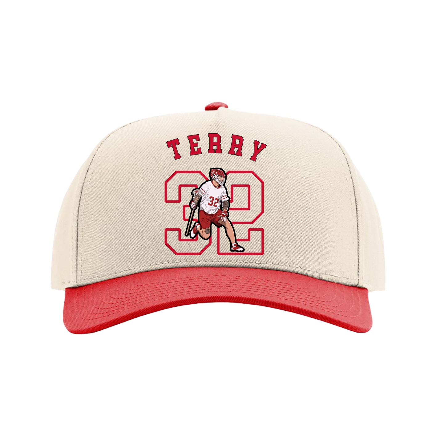 Full Fabric Five-Panel Champ Cap — Shirsey Arch in Cream/Red