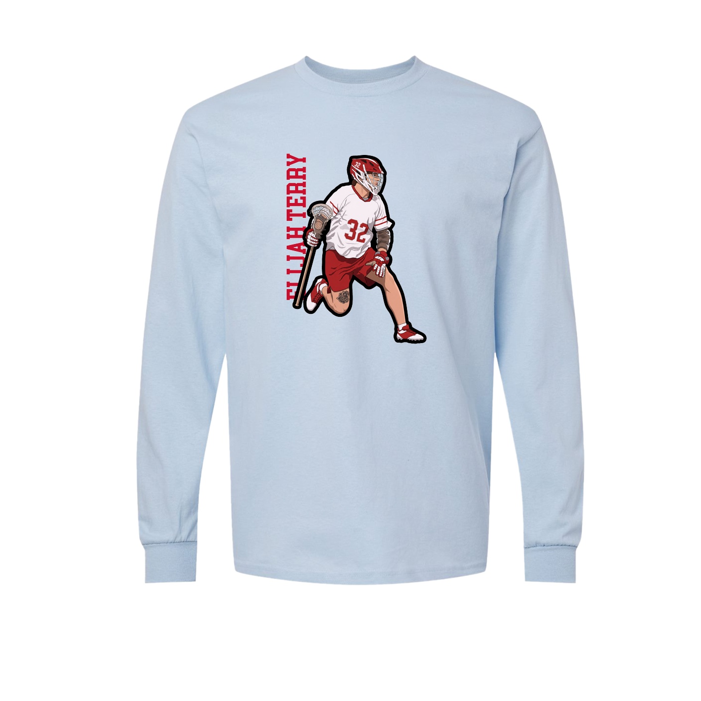 Long Sleeve Tee — Name Vertical in Light Blue
