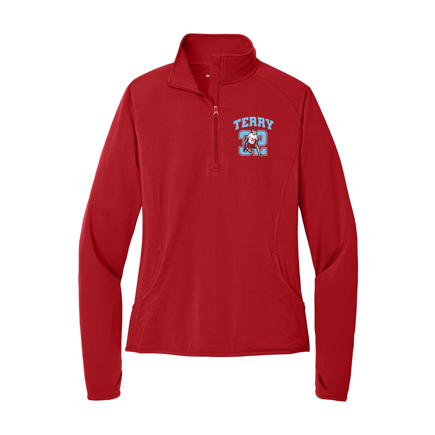 Women's Q-Zip Pullover — Number in Red