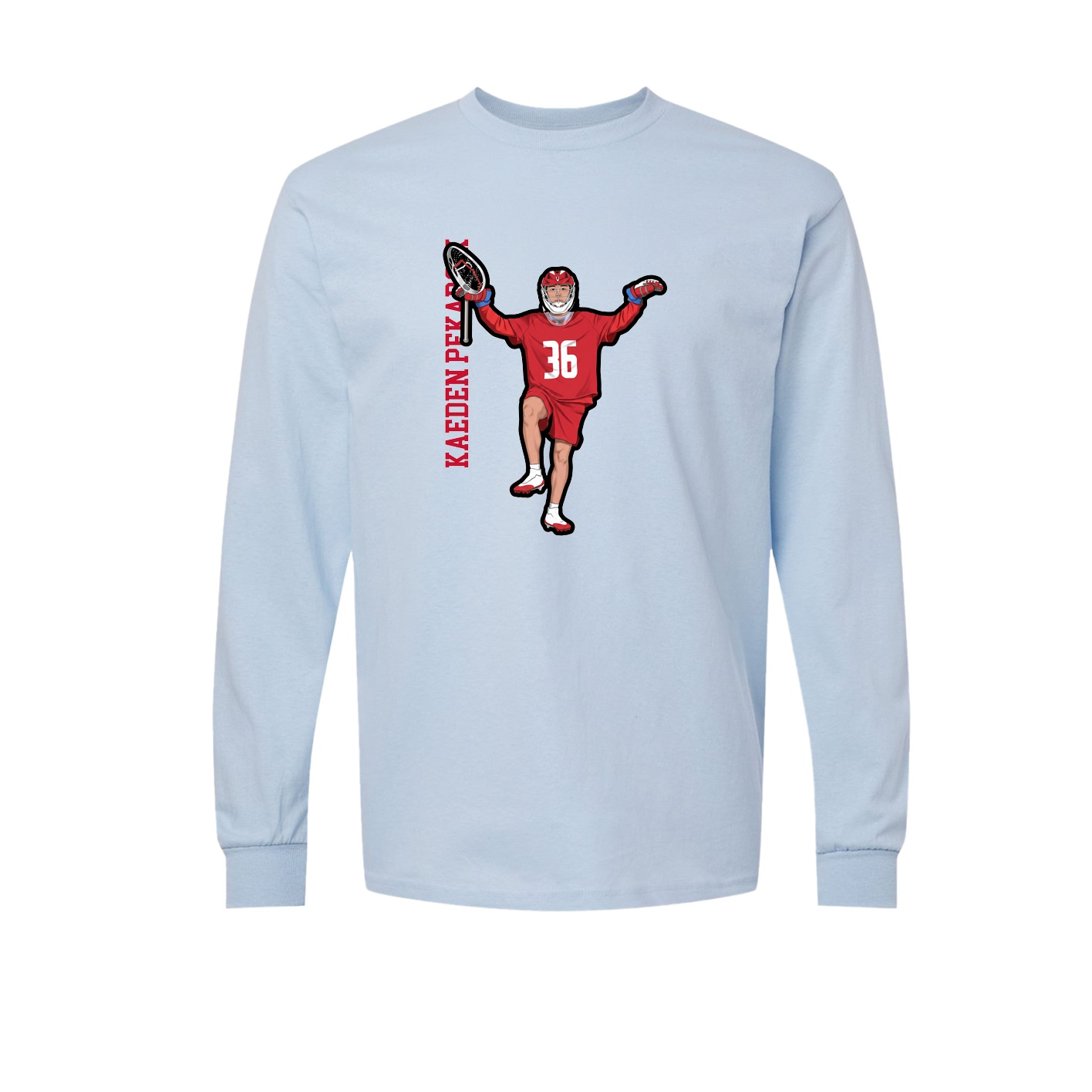 Long Sleeve Tee — Name Vertical in Light Blue