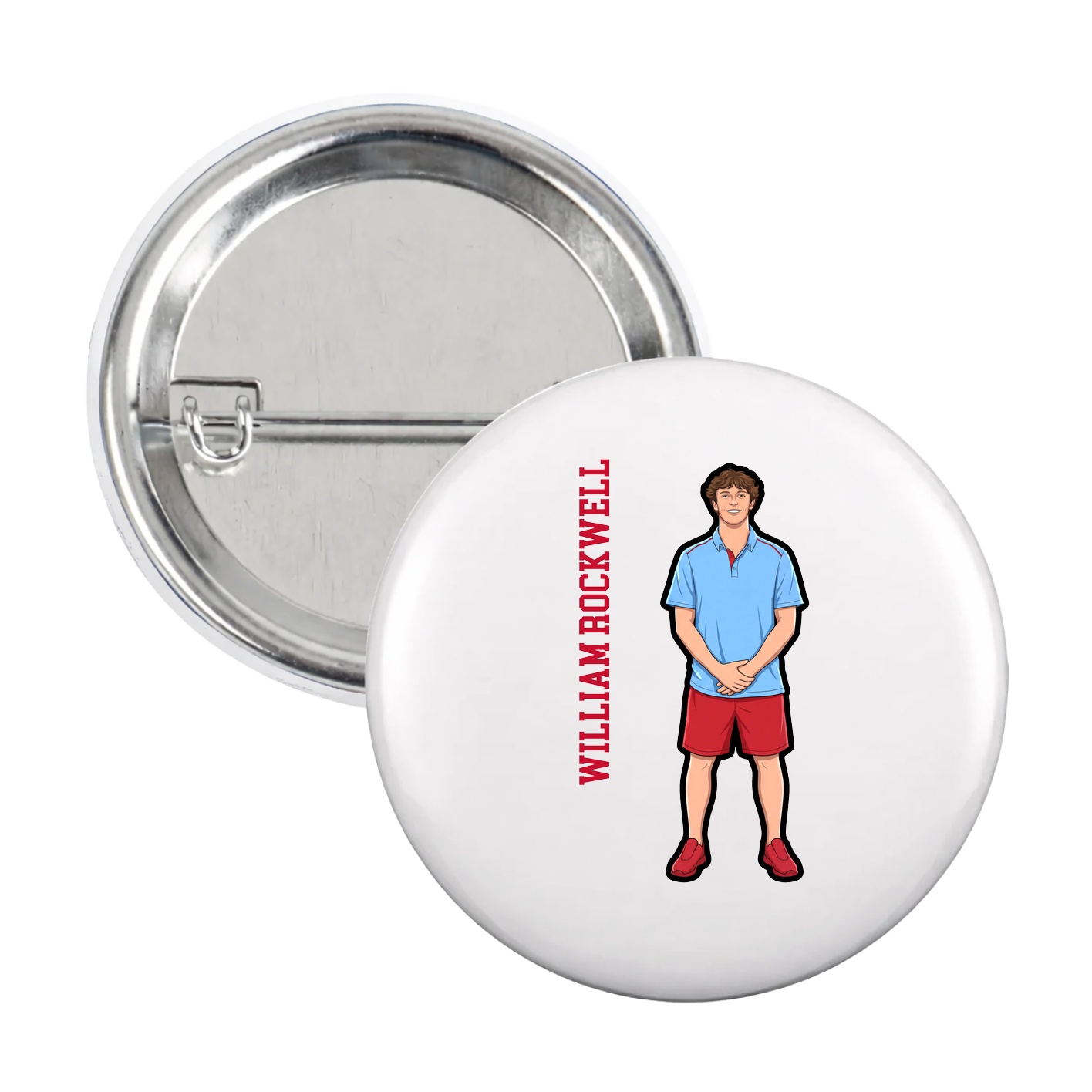 Game Day Button — Name Vertical in White