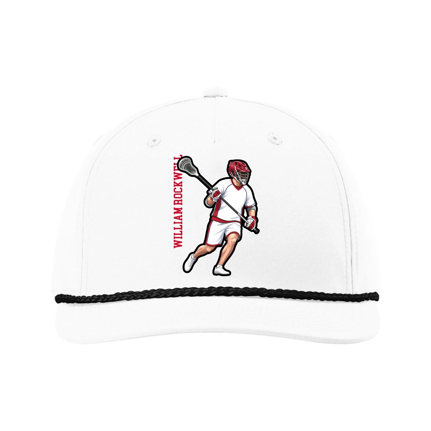 Five-Panel Classic Rope Cap — Name Vertical in White