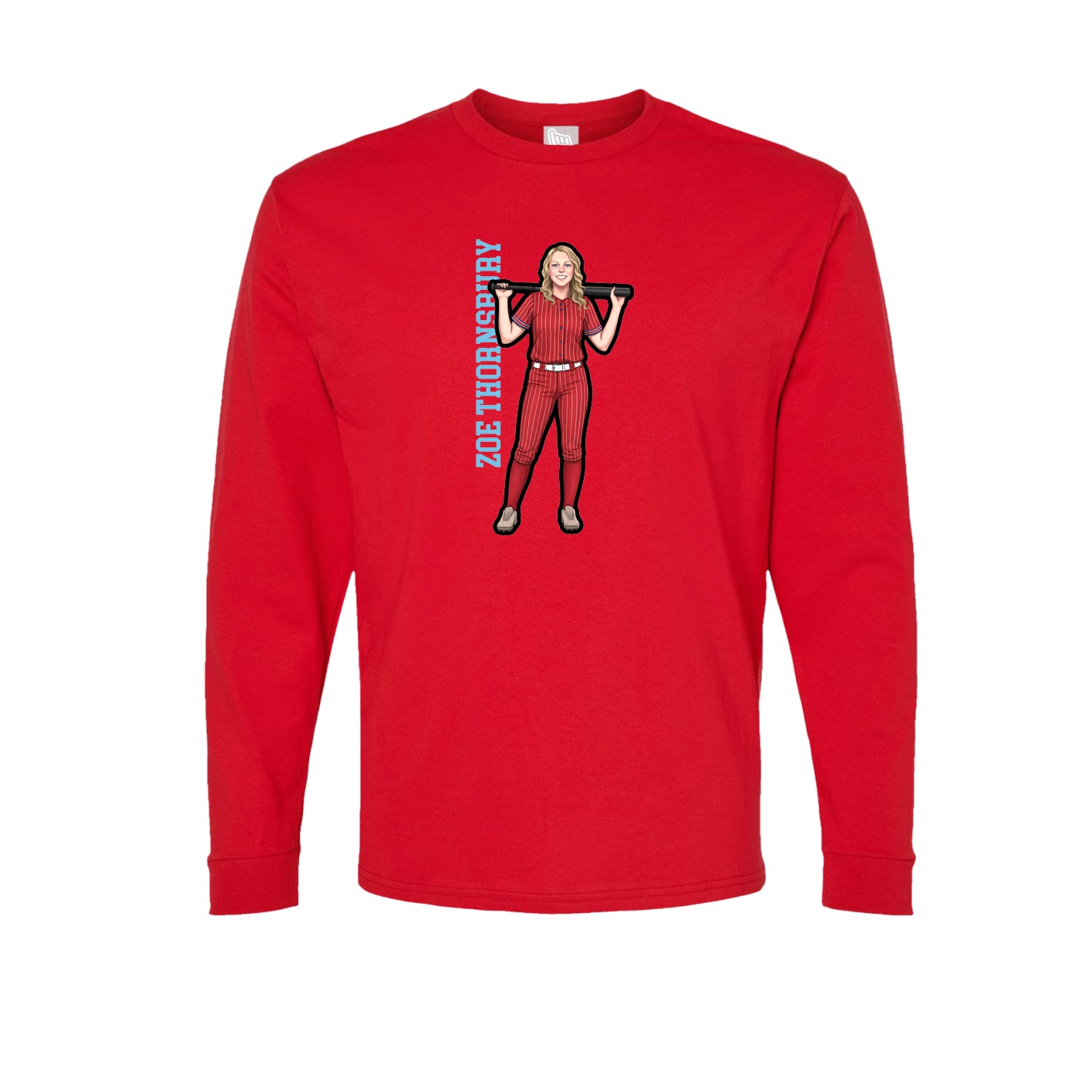 Long Sleeve Tee — Name Vertical in Red