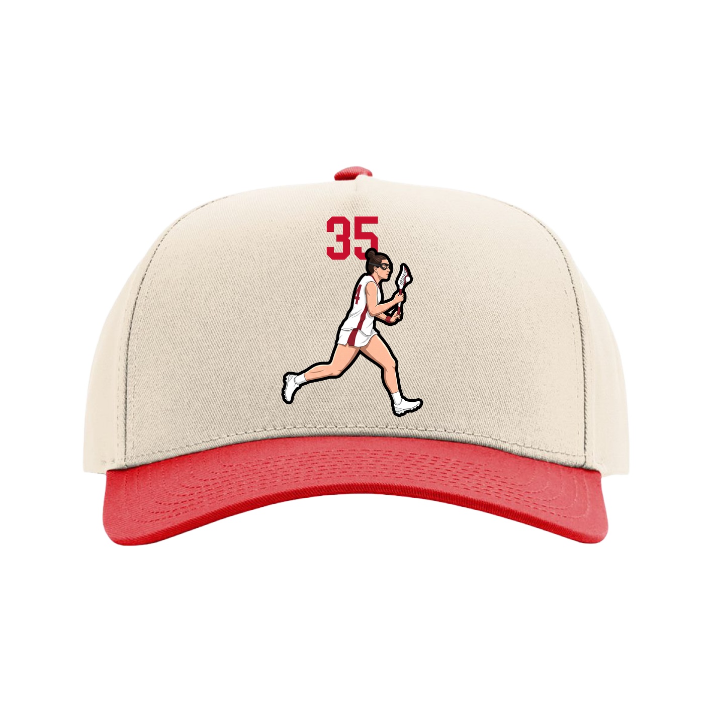 Full Fabric Five-Panel Champ Cap — Number Top in Cream/Red