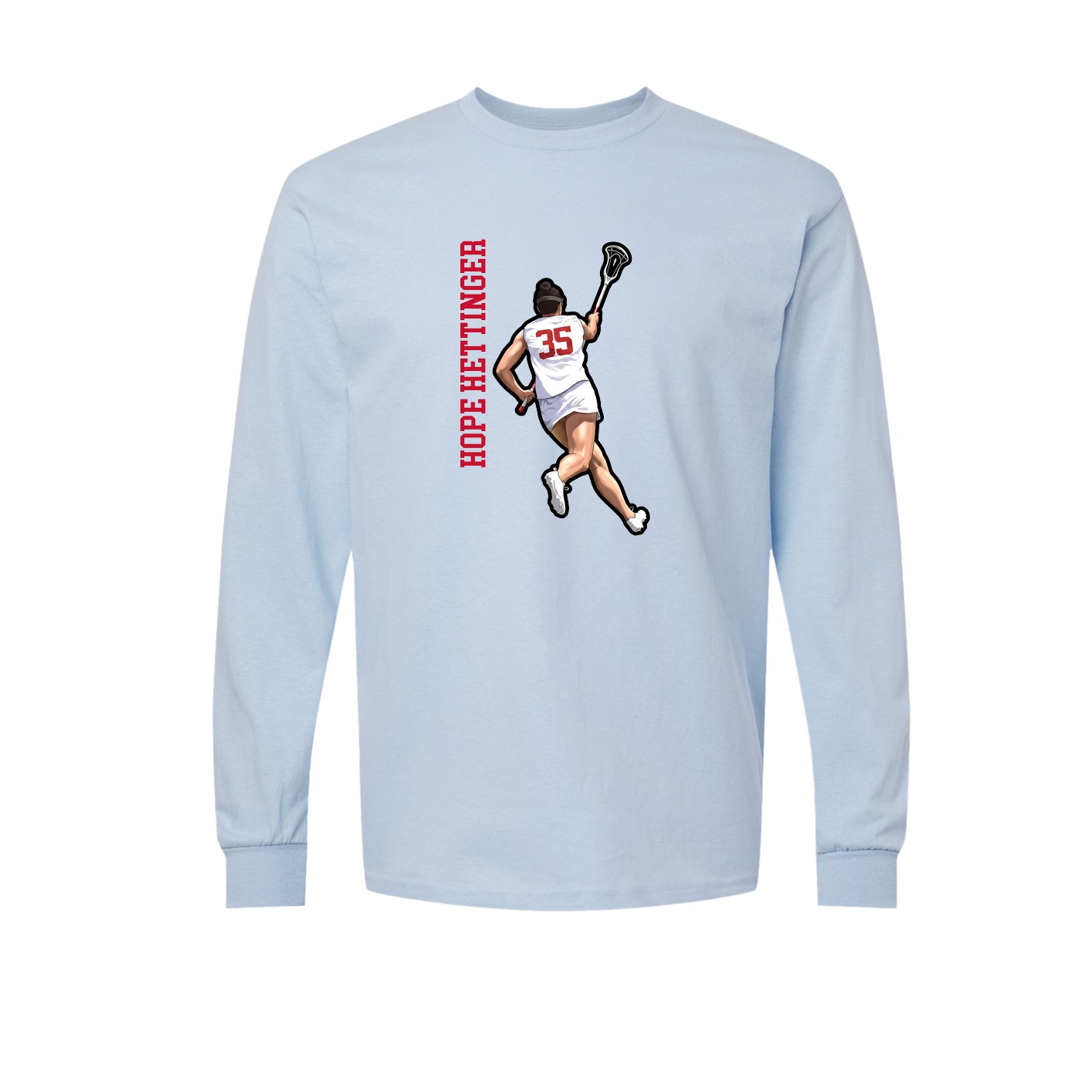 Long Sleeve Tee — Name Vertical in Light Blue