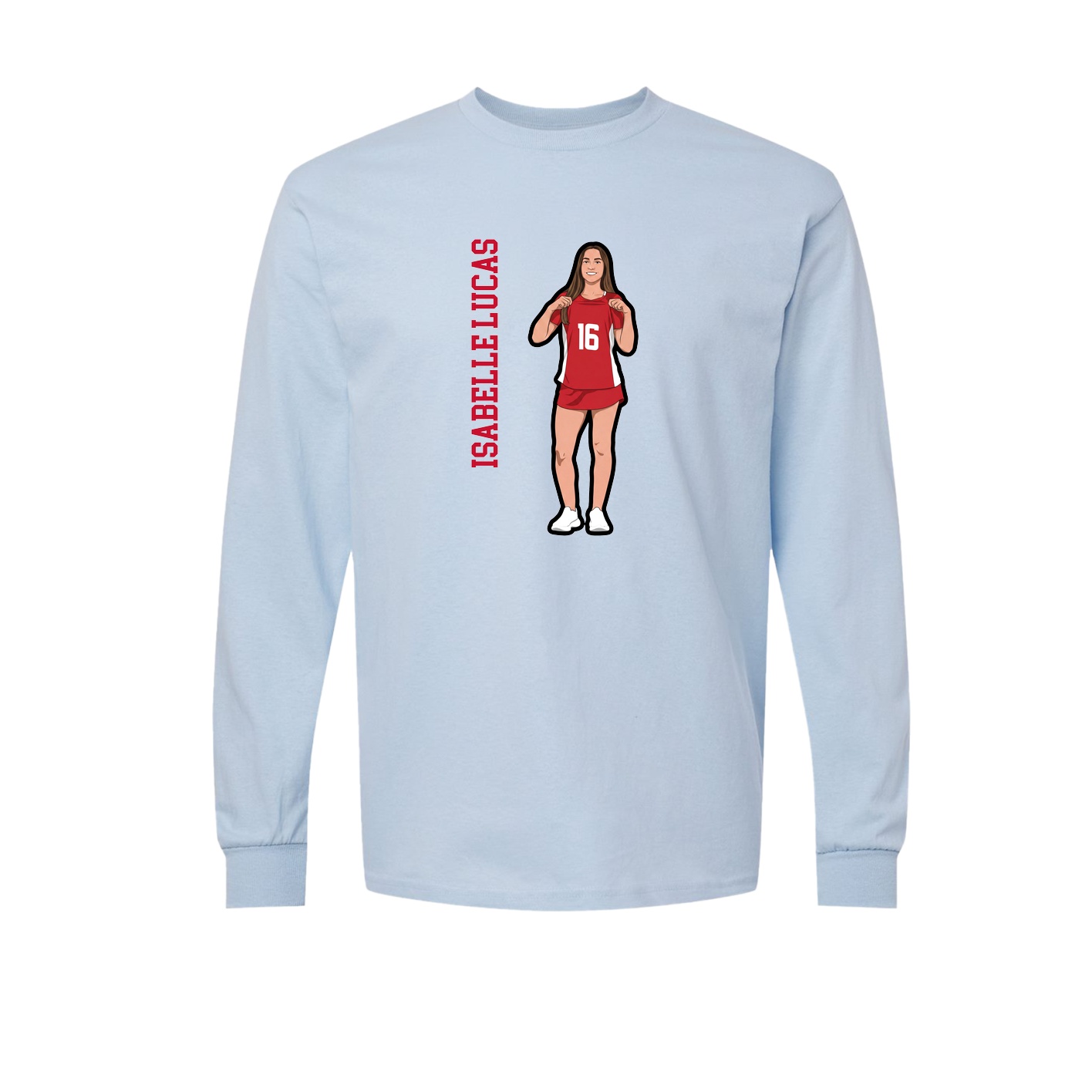 Long Sleeve Tee — Name Vertical in Light Blue