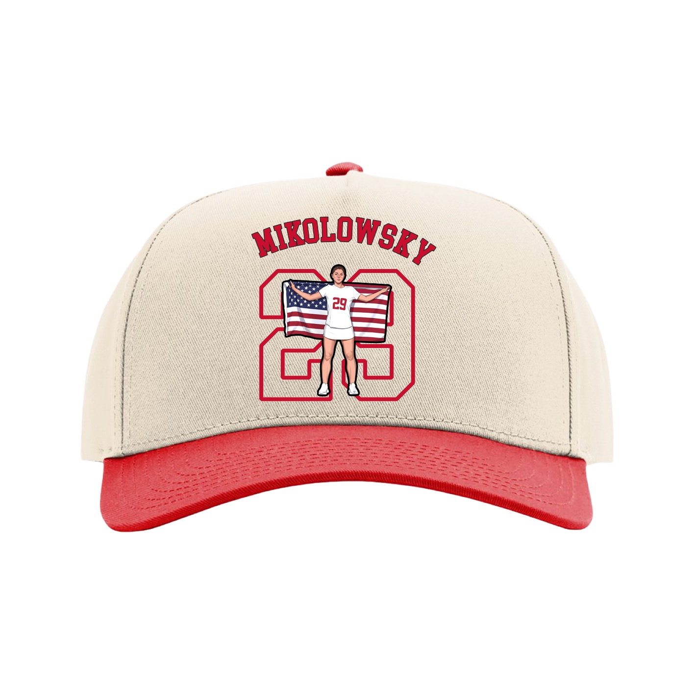 Full Fabric Five-Panel Champ Cap — Shirsey Arch in Cream/Red