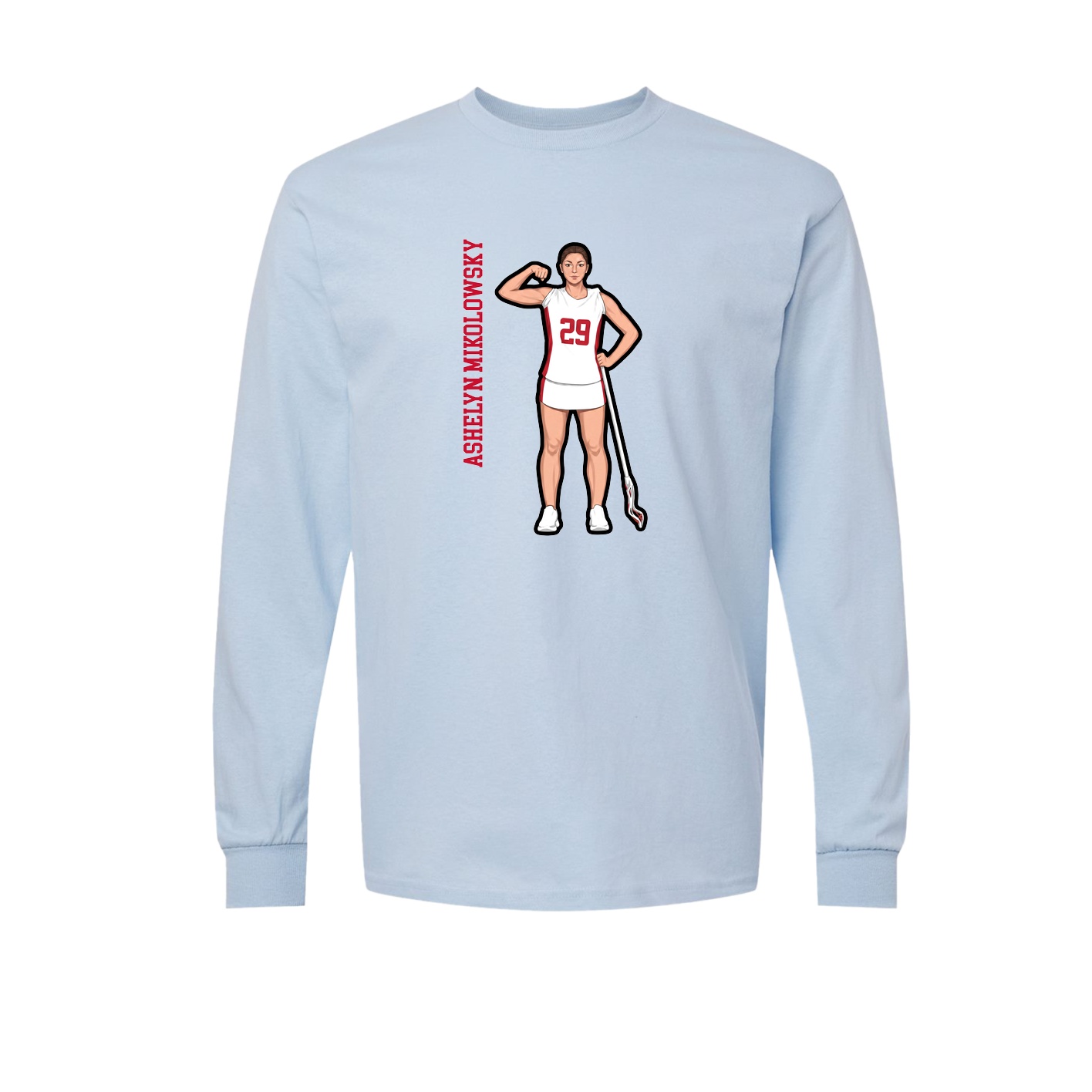 Long Sleeve Tee — Name Vertical in Light Blue