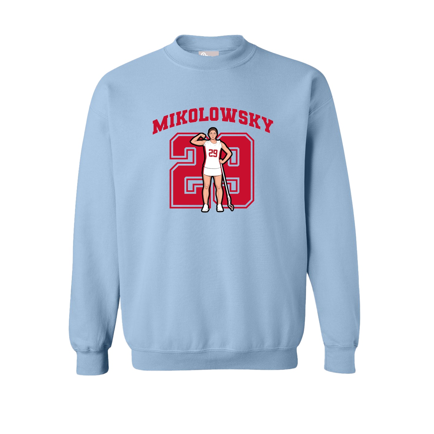 Fleece Crew — Number in Light Blue
