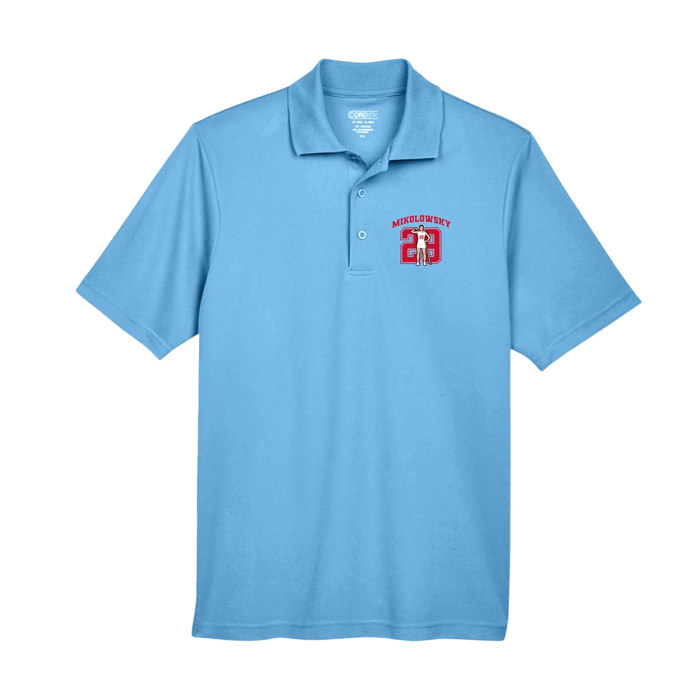 Performance Polo — Number in Powder Blue