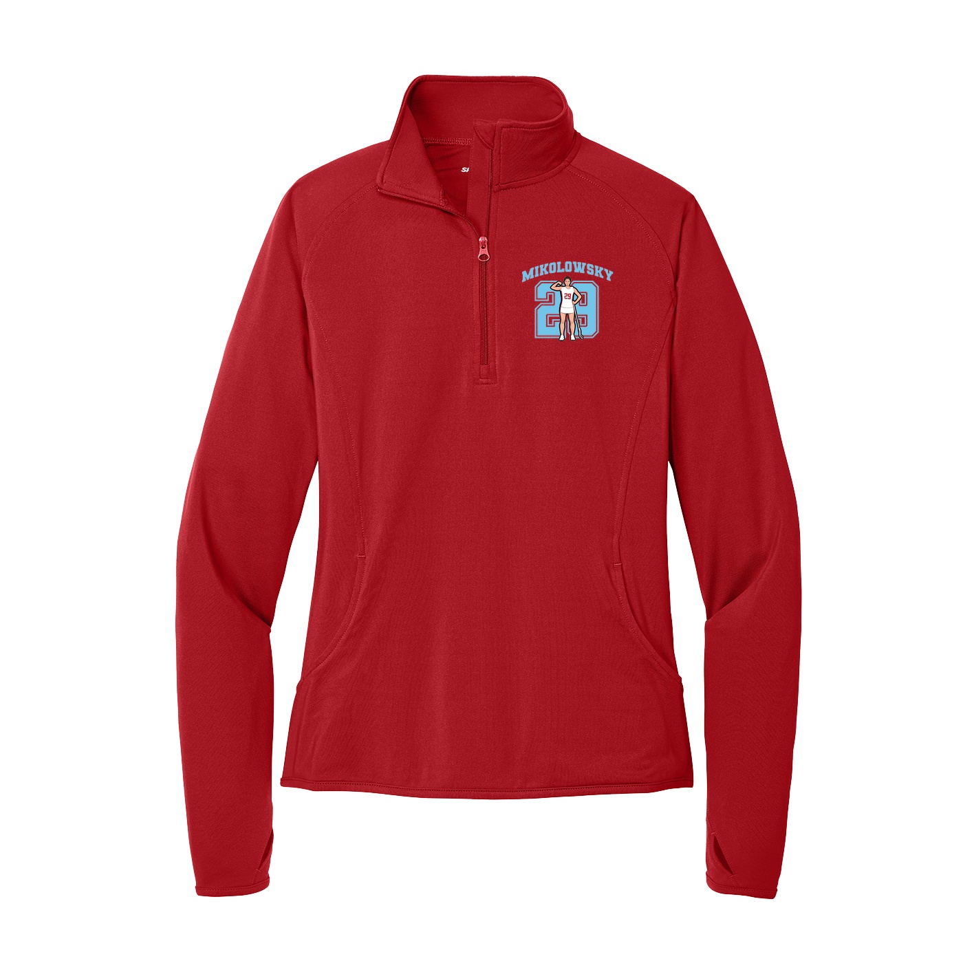 Women's Q-Zip Pullover — Number in Red