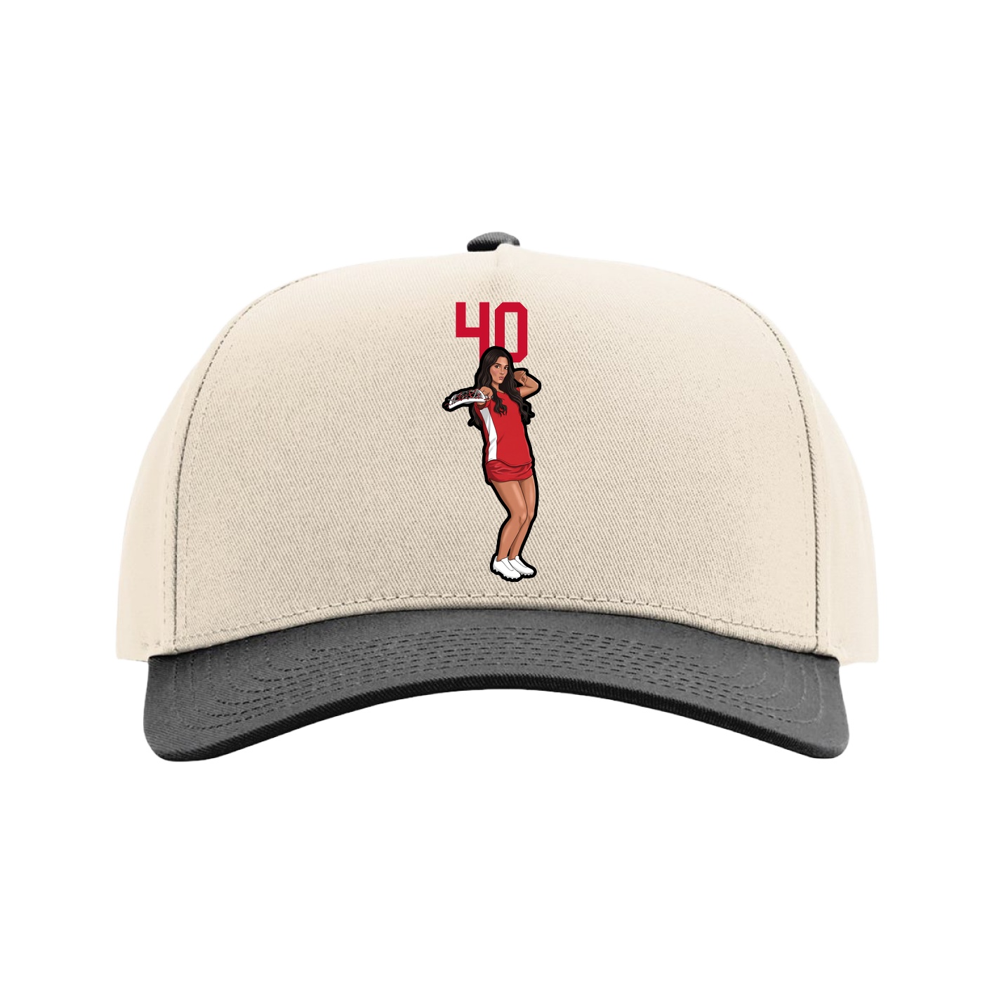 Full Fabric Five-Panel Champ Cap — Number Top in Cream/Black