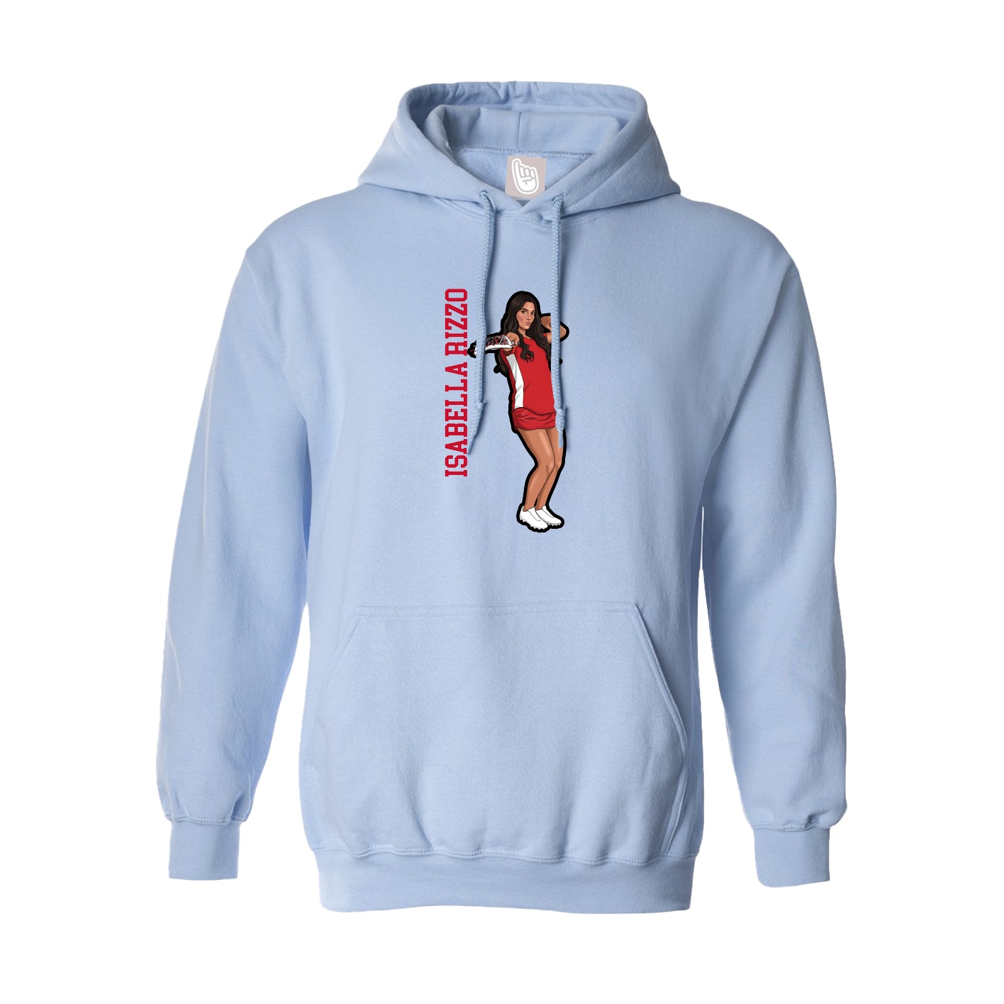 Hoodie — Name Vertical in Light Blue
