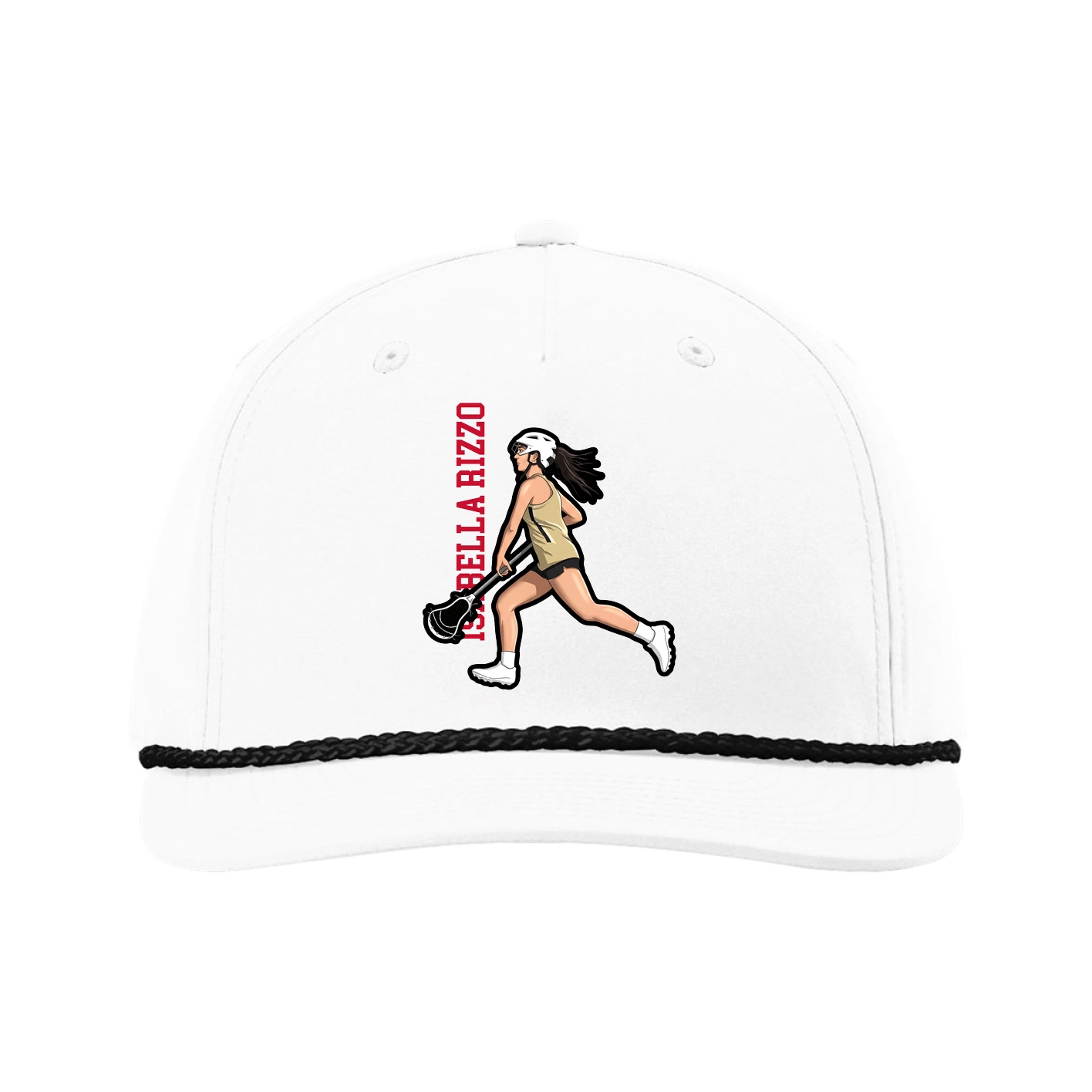 Five-Panel Classic Rope Cap — Name Vertical in White
