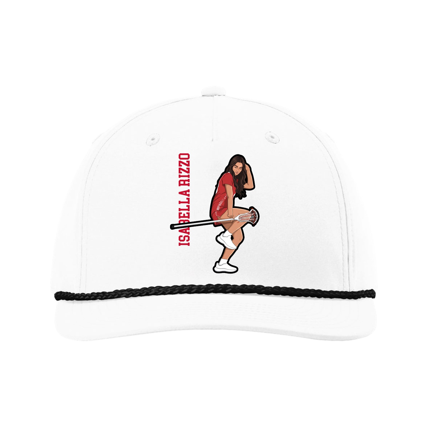Five-Panel Classic Rope Cap — Name Vertical in White