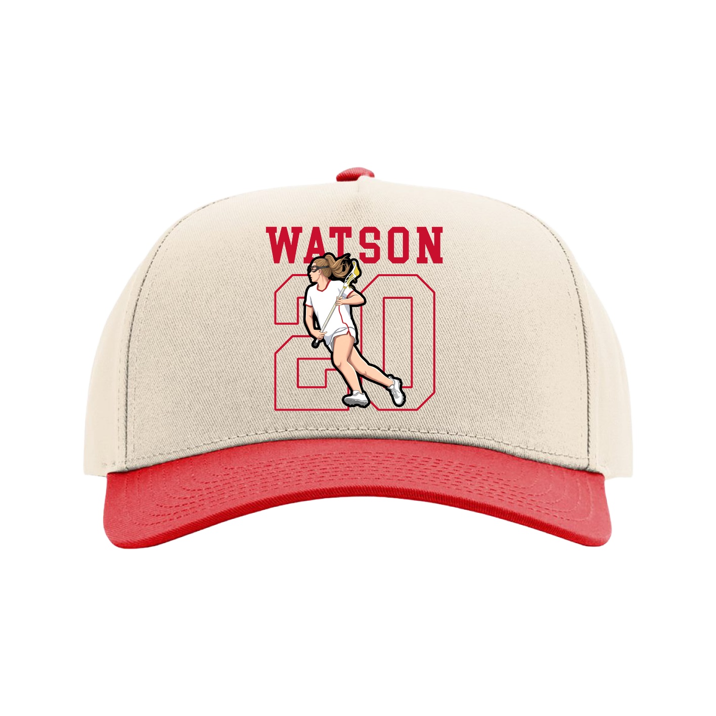 Full Fabric Five-Panel Champ Cap — Shirsey in Cream/Red