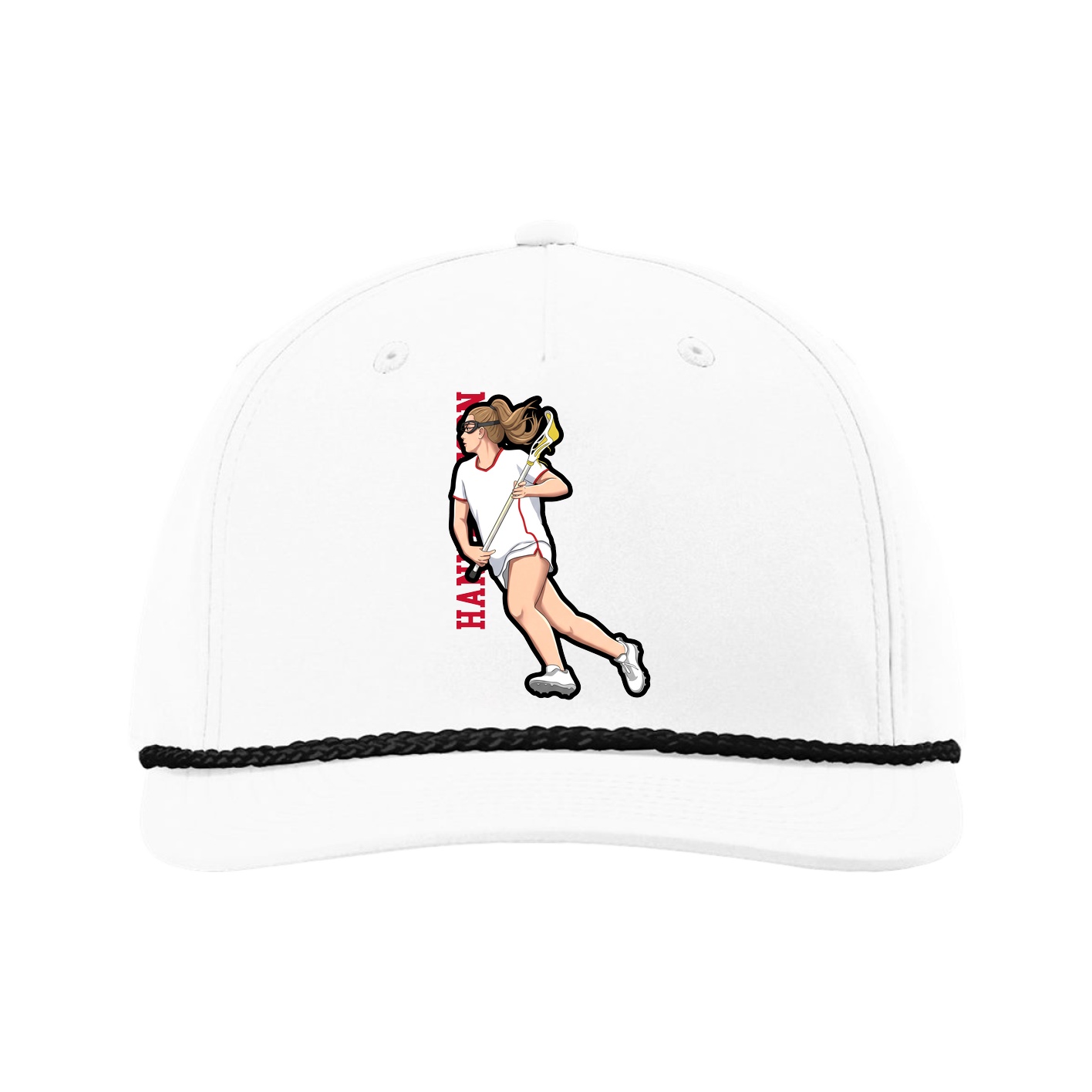 Five-Panel Classic Rope Cap — Name Vertical in White