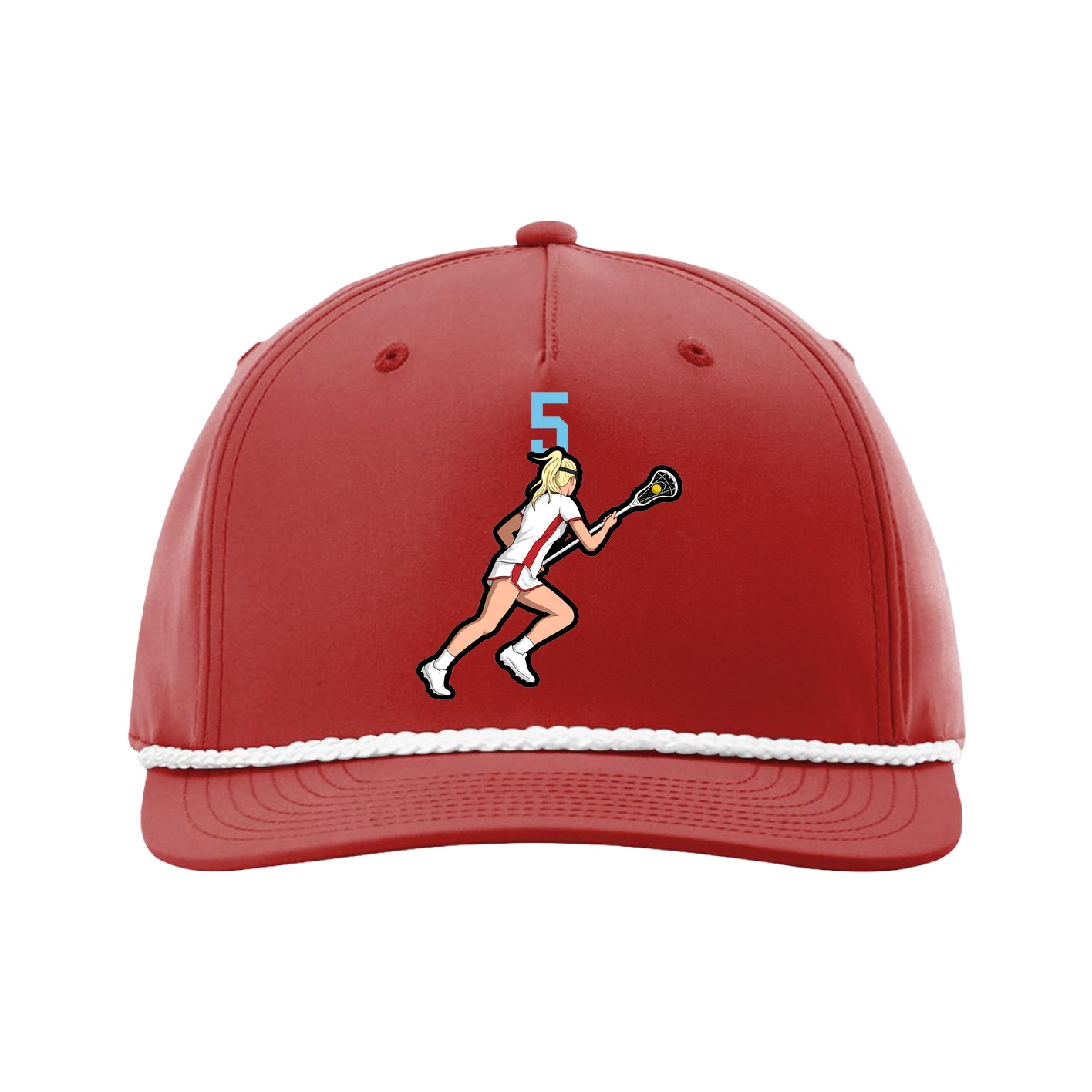 Five-Panel Classic Rope Cap — Number Top in Red