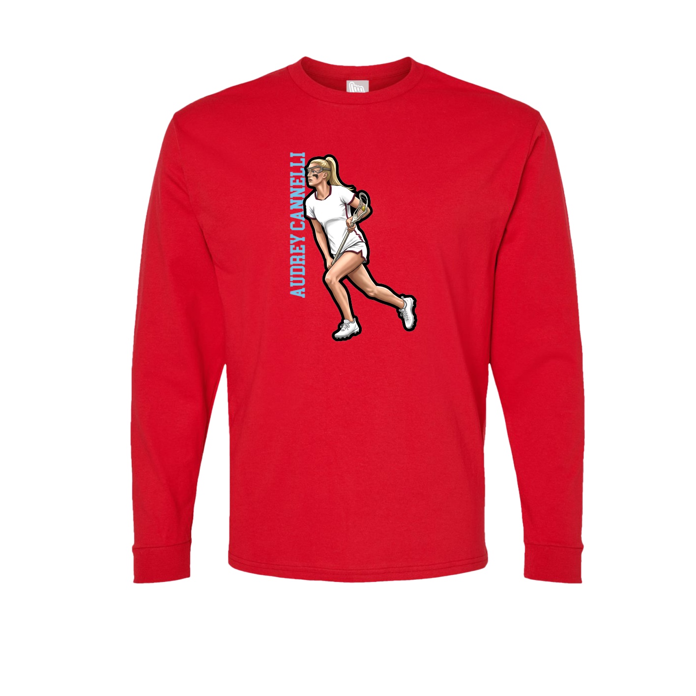 Long Sleeve Tee — Name Vertical in Red