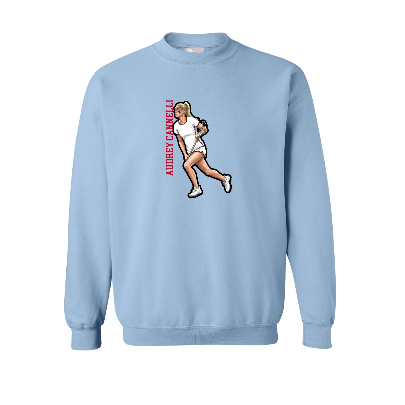 Fleece Crew — Name Vertical in Light Blue