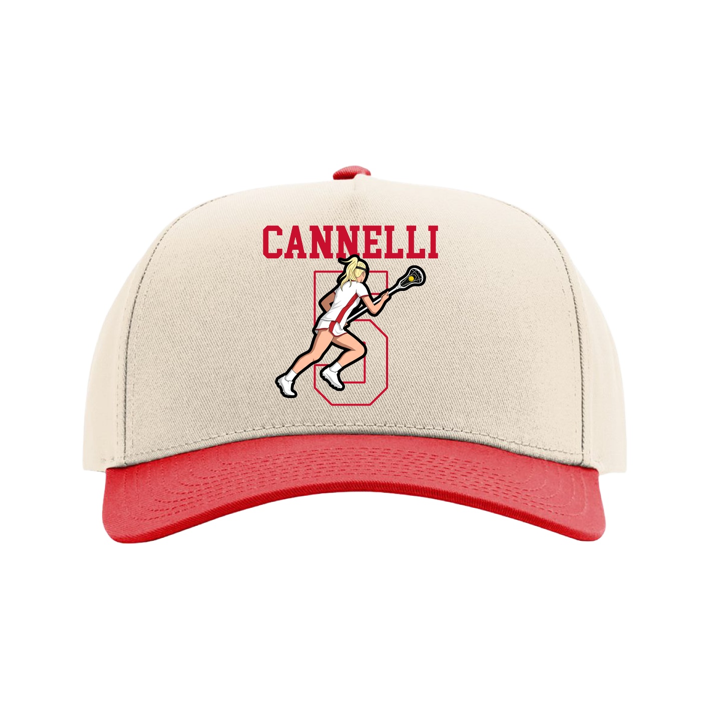 Full Fabric Five-Panel Champ Cap — Shirsey in Cream/Red