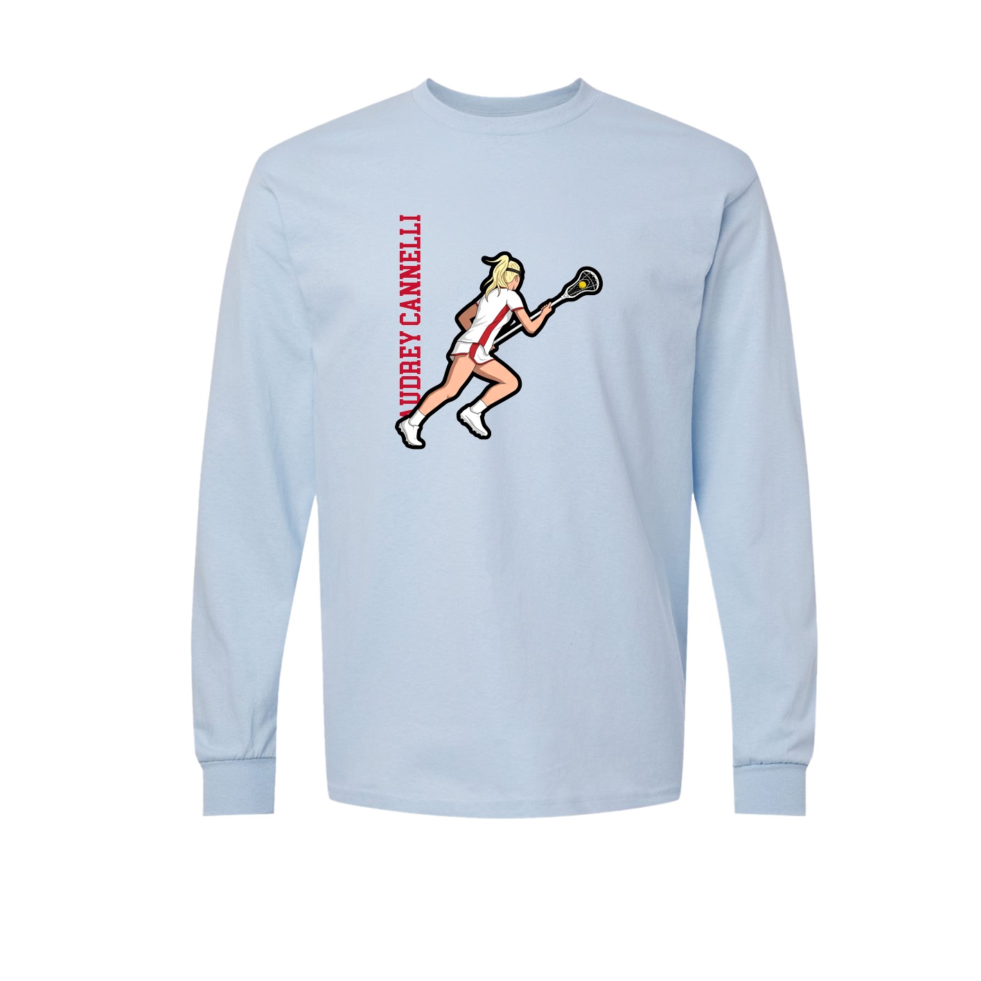 Long Sleeve Tee — Name Vertical in Light Blue