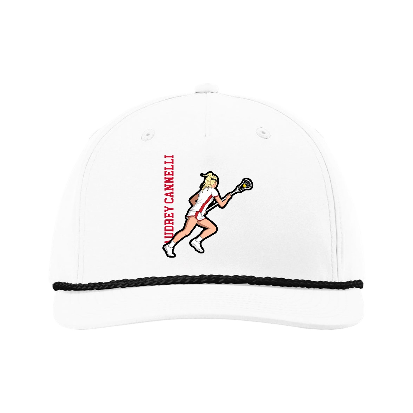 Five-Panel Classic Rope Cap — Name Vertical in White