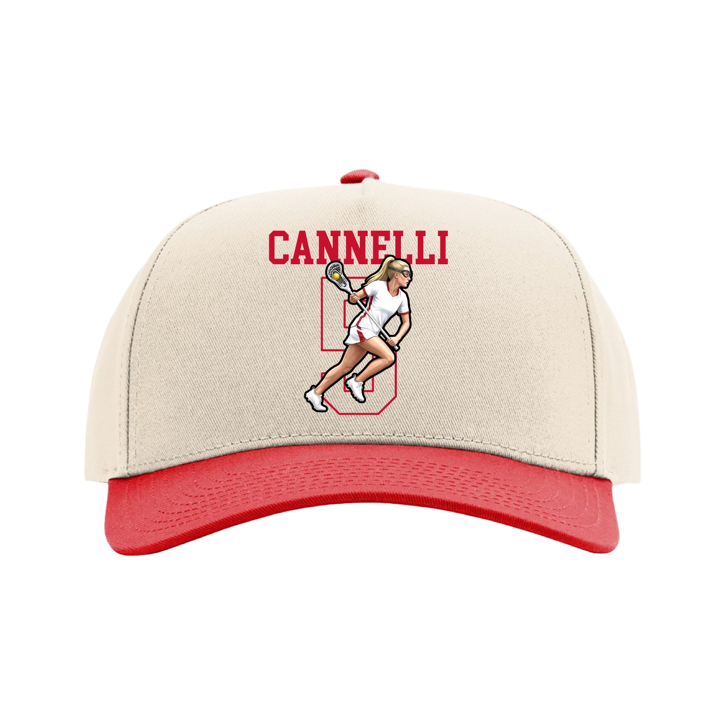 Full Fabric Five-Panel Champ Cap — Shirsey in Cream/Red