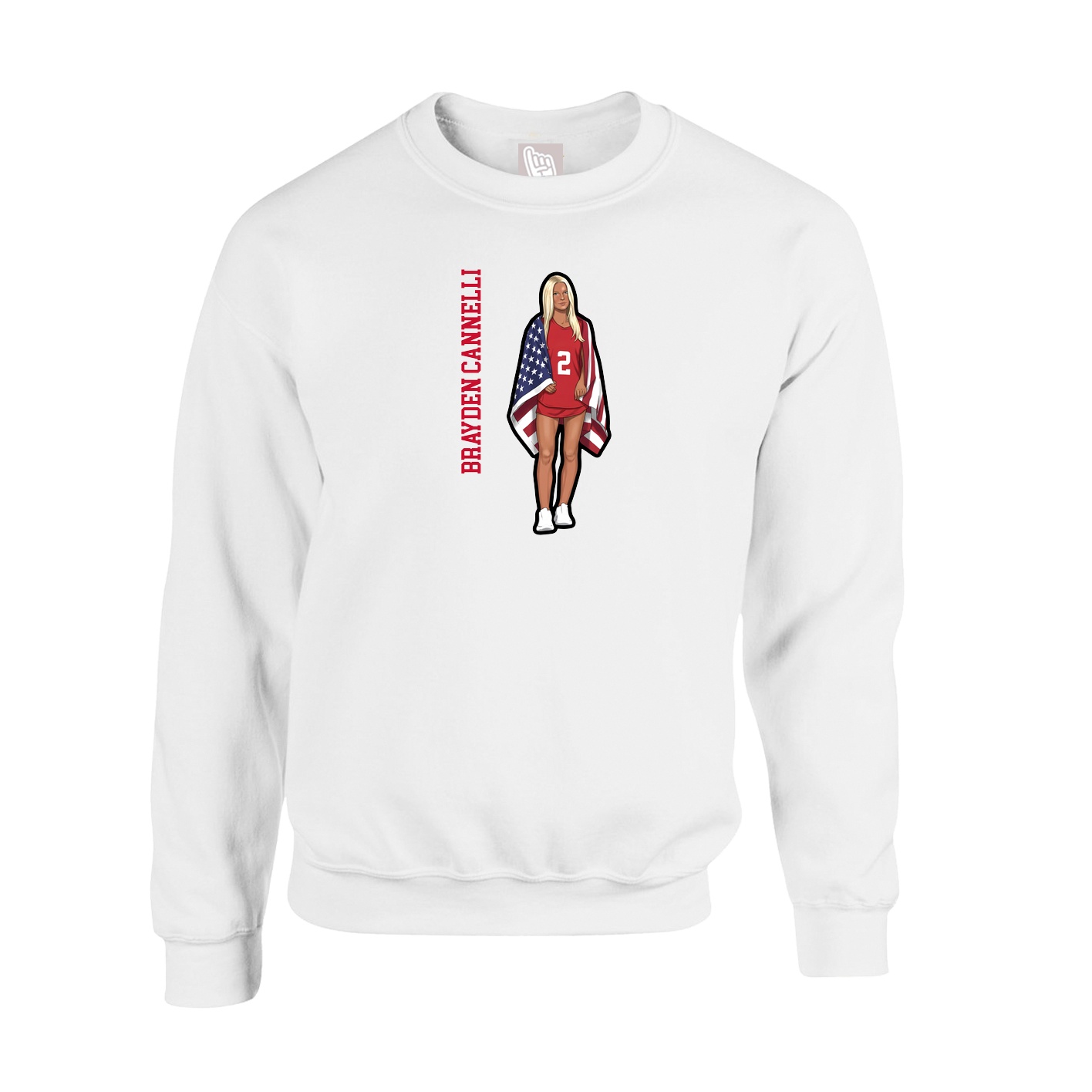 Fleece Crew — Name Vertical in White
