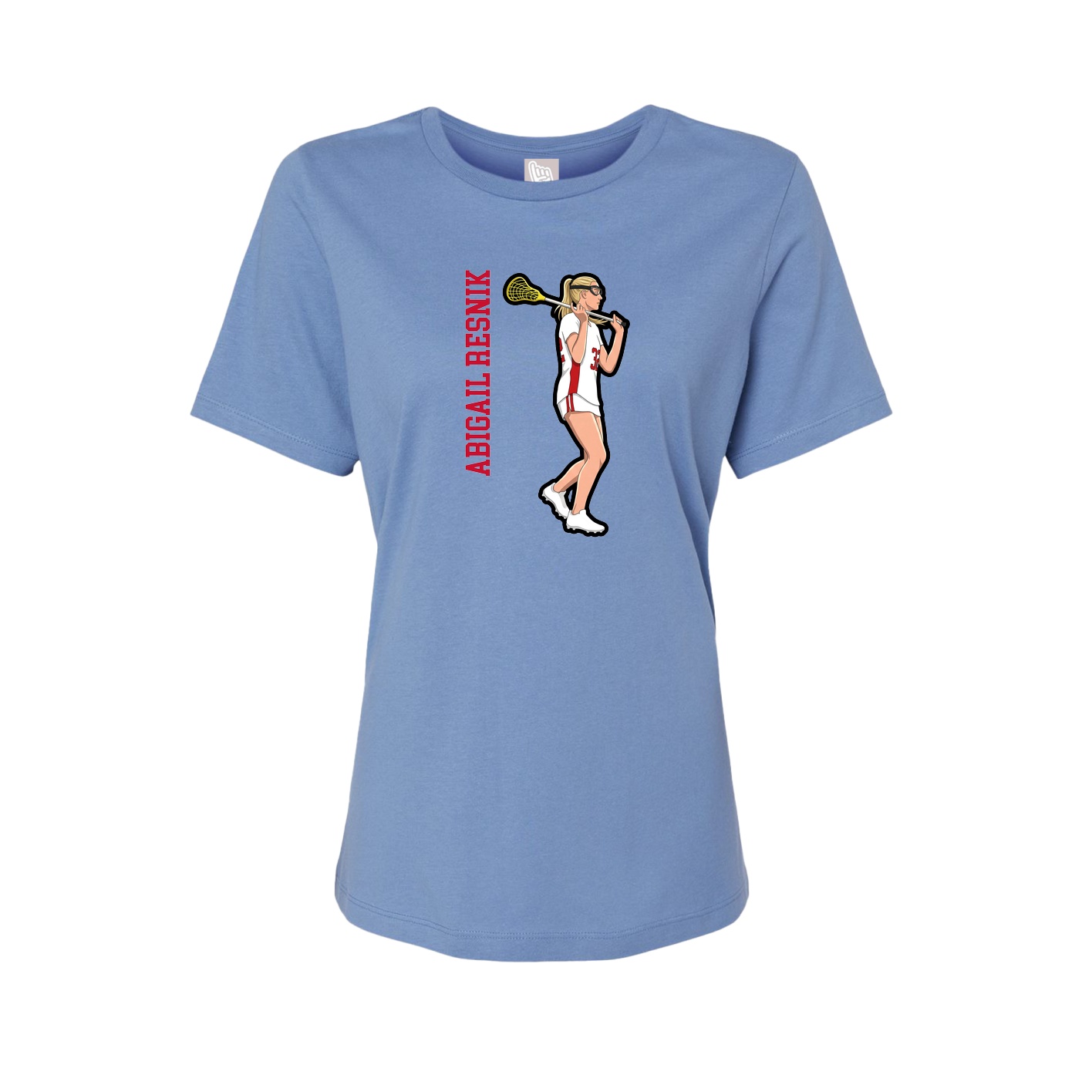 Fitted Women's Tee — Name Vertical in Powder Blue