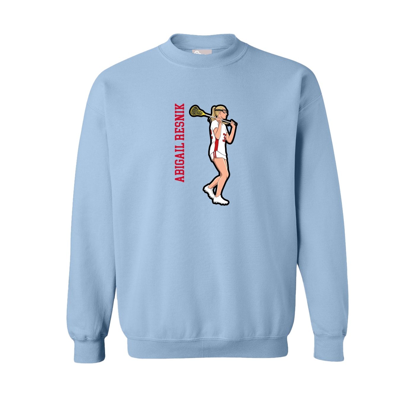 Fleece Crew — Name Vertical in Light Blue