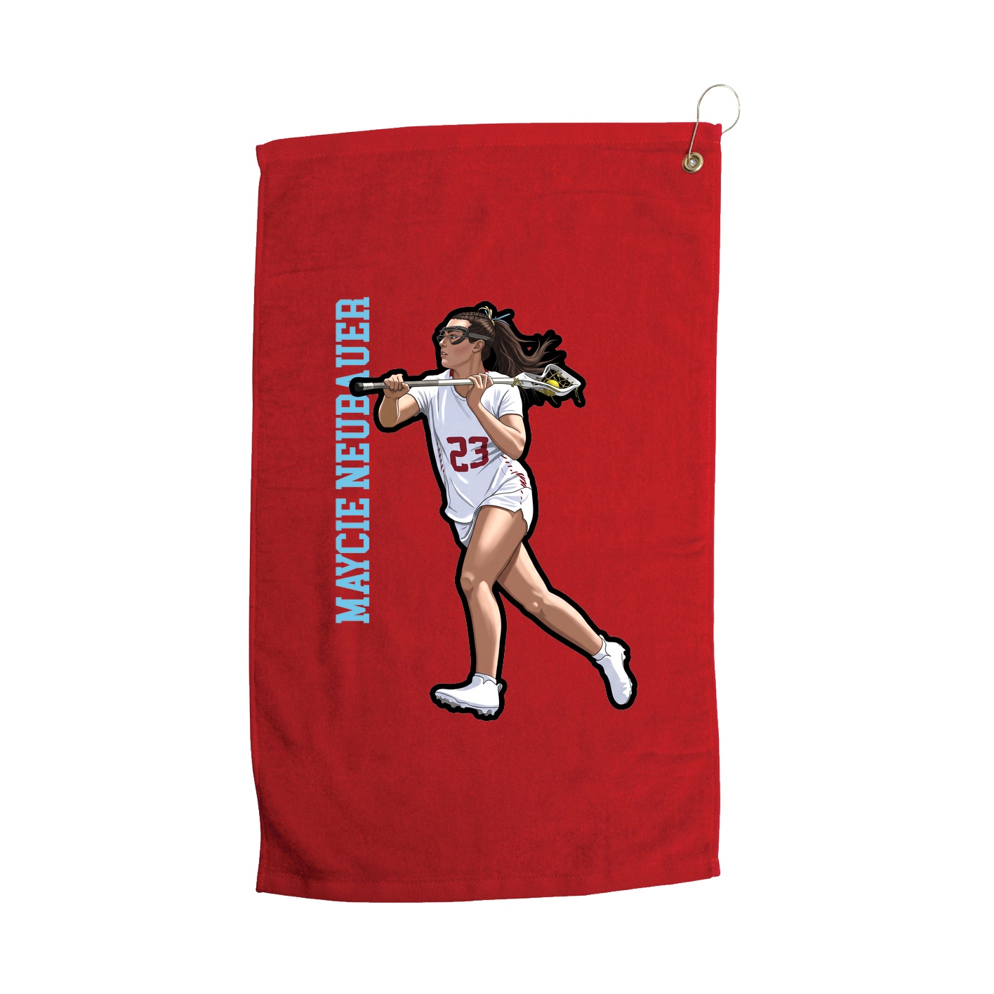 Golf Towel — Name Vertical in Red