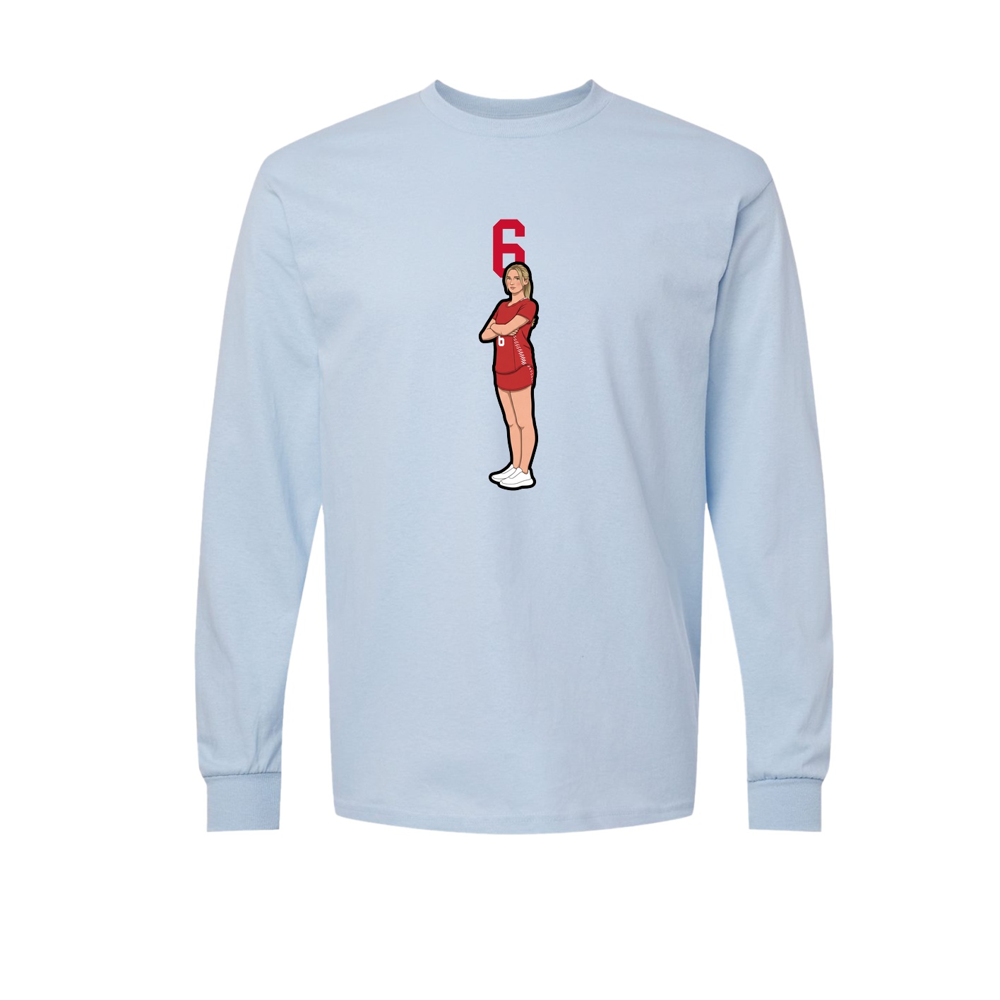 Long Sleeve Tee — Number Top in Light Blue