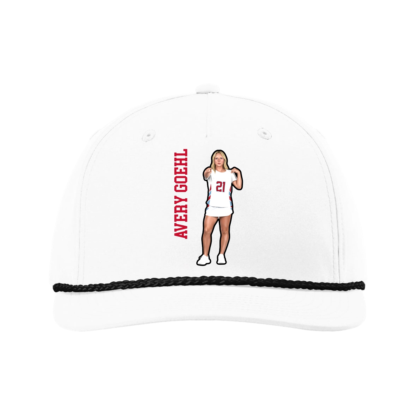Five-Panel Classic Rope Cap — Name Vertical in White