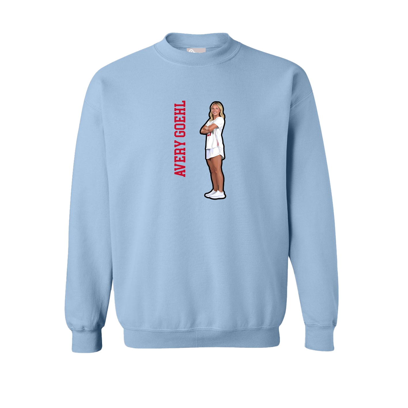 Fleece Crew — Name Vertical in Light Blue