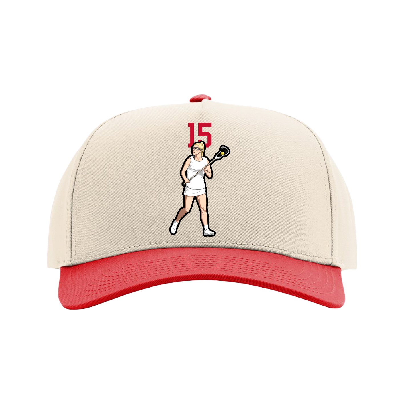 Full Fabric Five-Panel Champ Cap — Number Top in Cream/Red