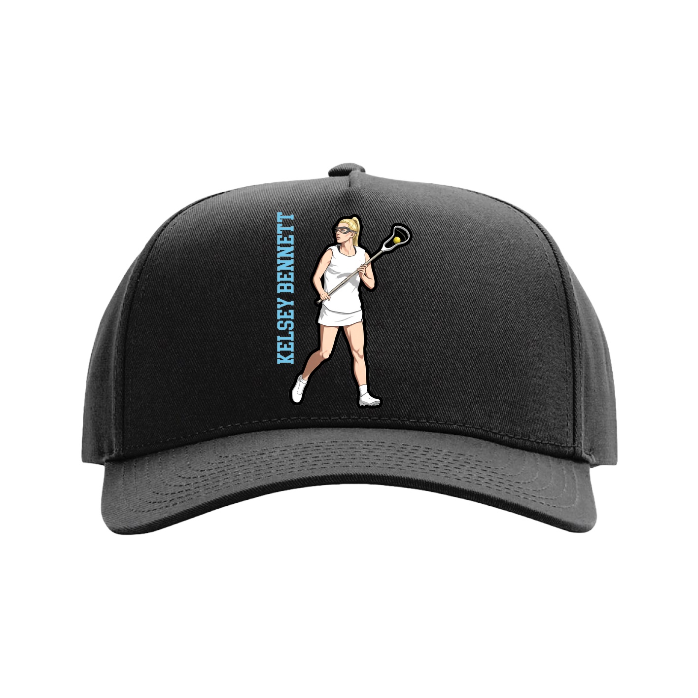 Full Fabric Five-Panel Champ Cap — Name Vertical in Black
