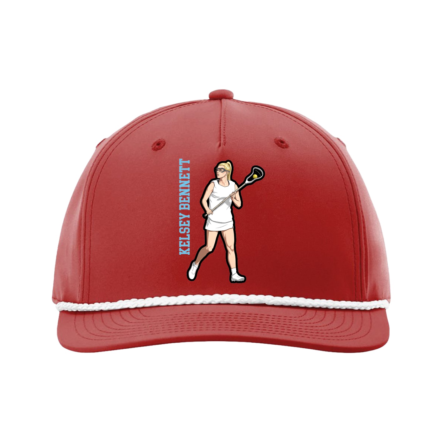 Five-Panel Classic Rope Cap — Name Vertical in Red