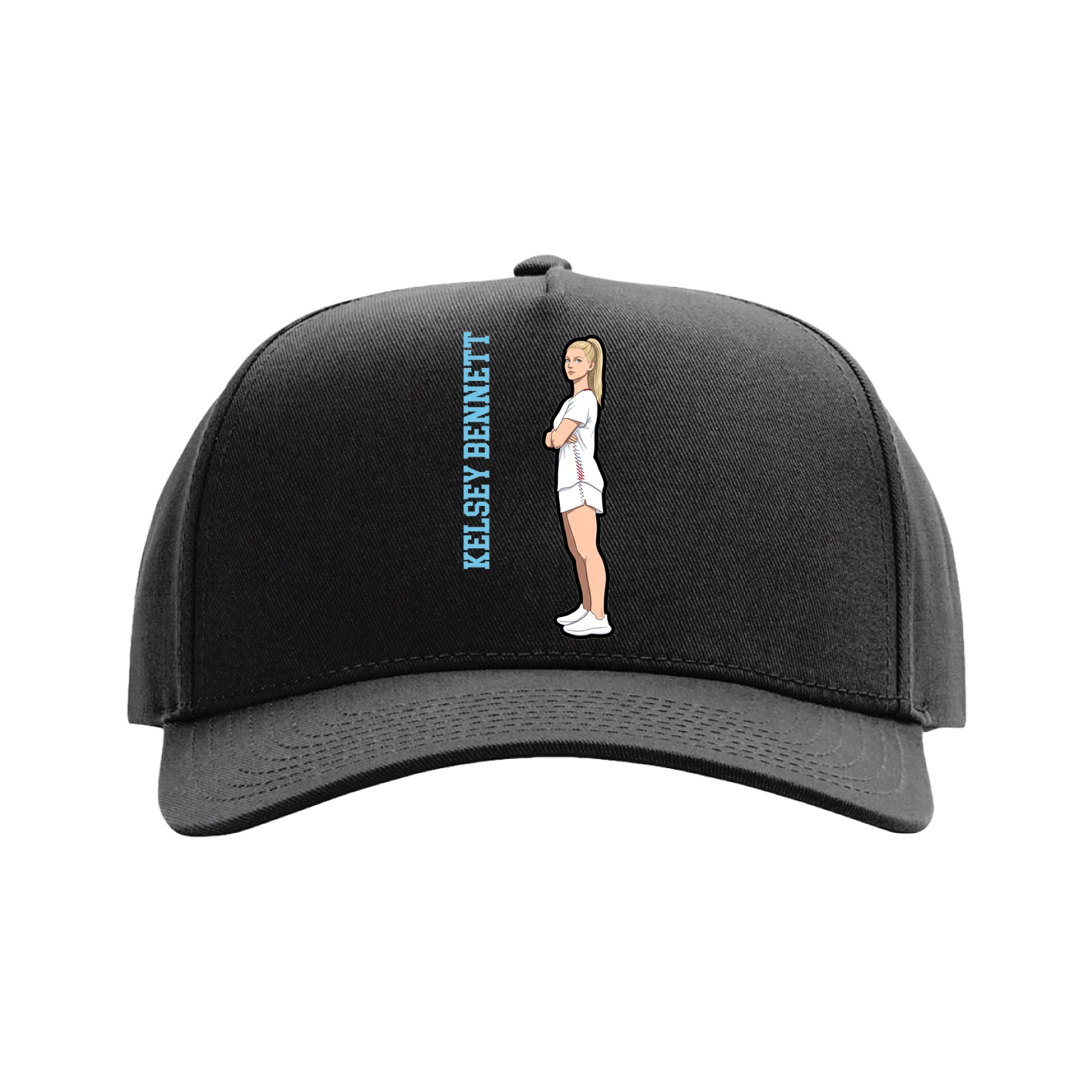 Full Fabric Five-Panel Champ Cap — Name Vertical in Black