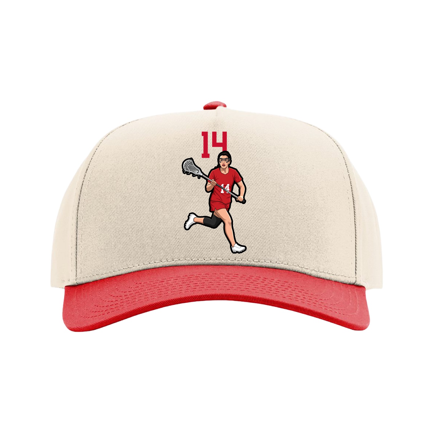 Full Fabric Five-Panel Champ Cap — Number Top in Cream/Red