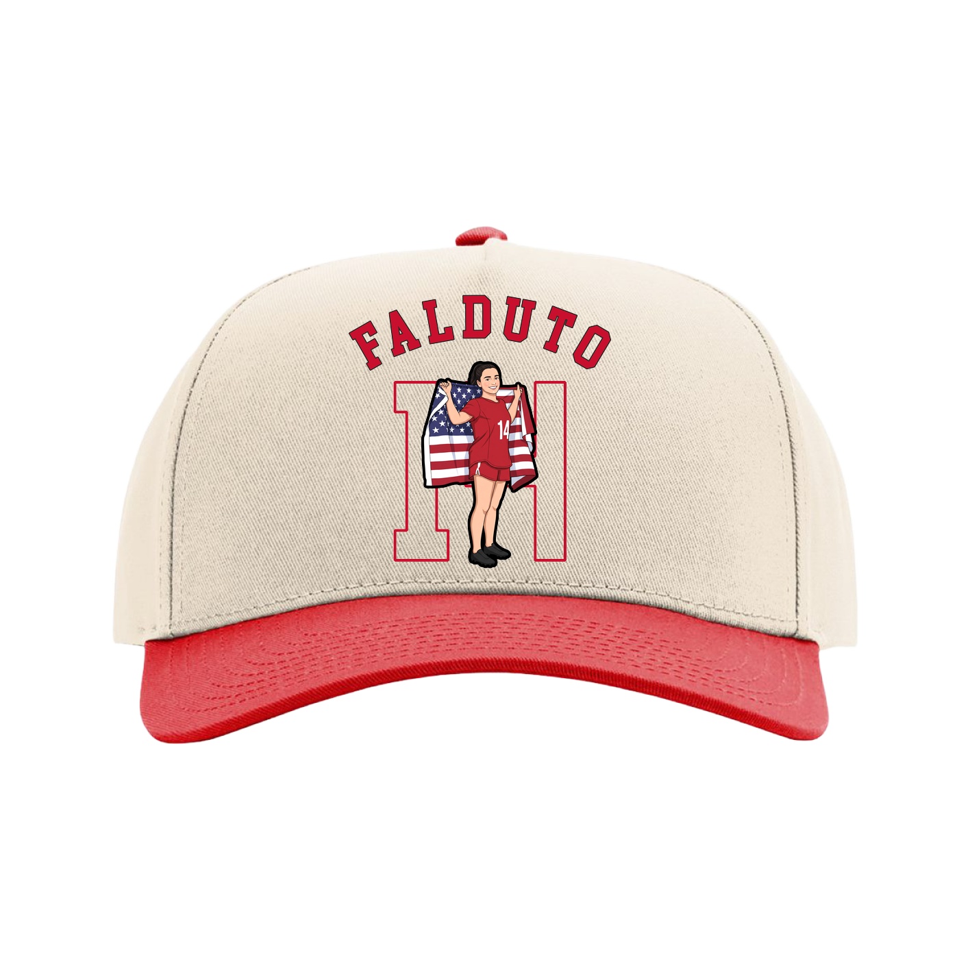 Full Fabric Five-Panel Champ Cap — Shirsey Arch in Cream/Red