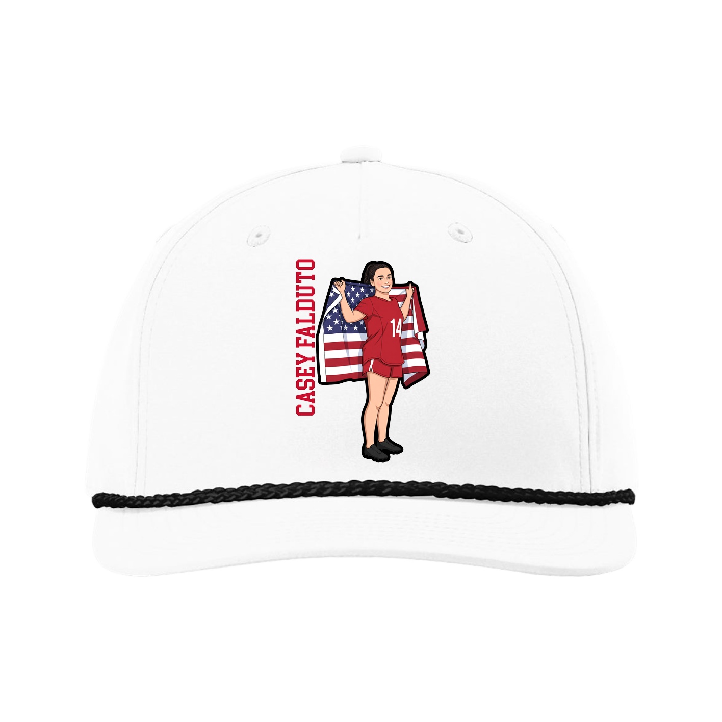 Five-Panel Classic Rope Cap — Name Vertical in White