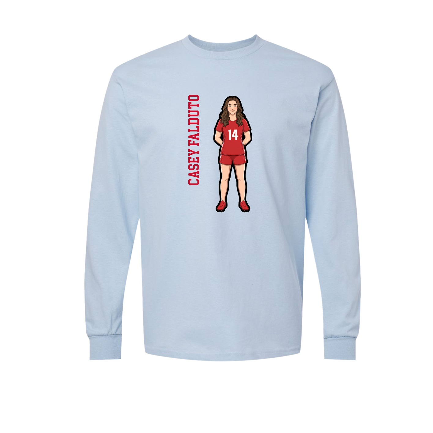 Long Sleeve Tee — Name Vertical in Light Blue