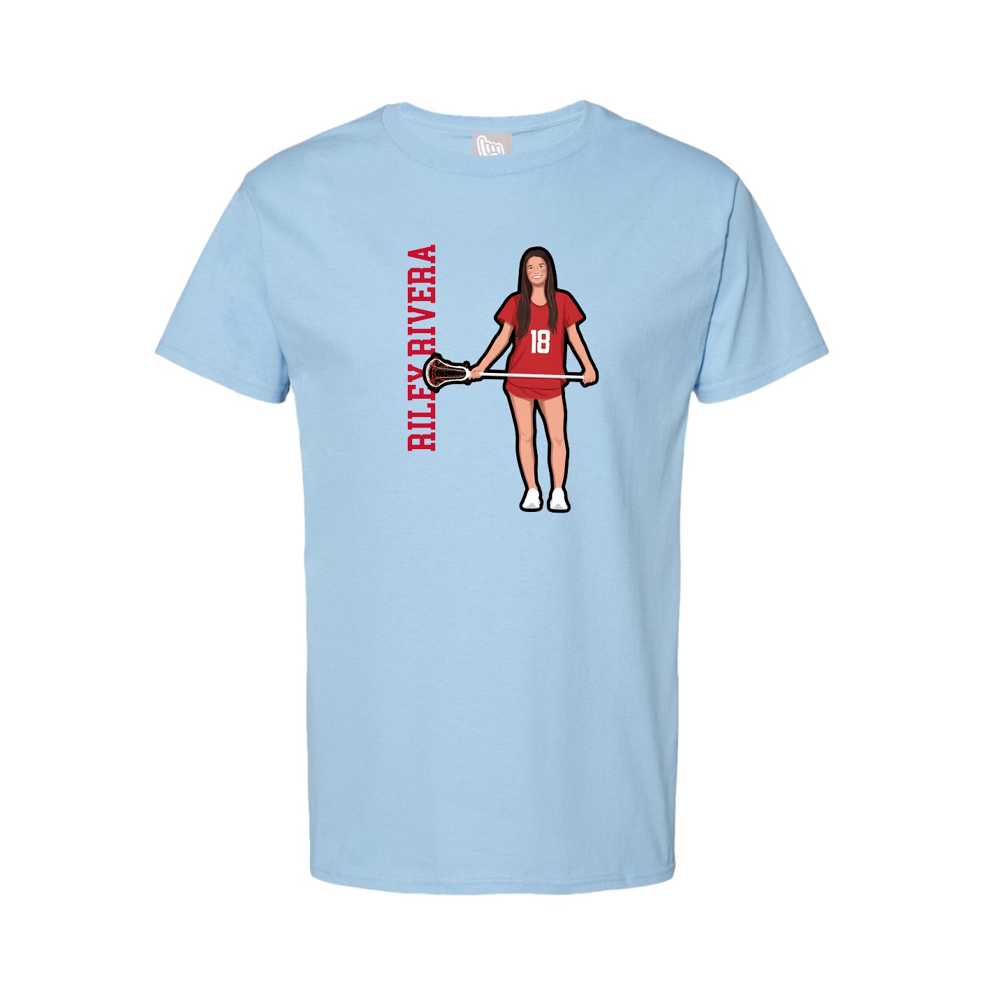 Youth Tee — Name Vertical in Light Blue