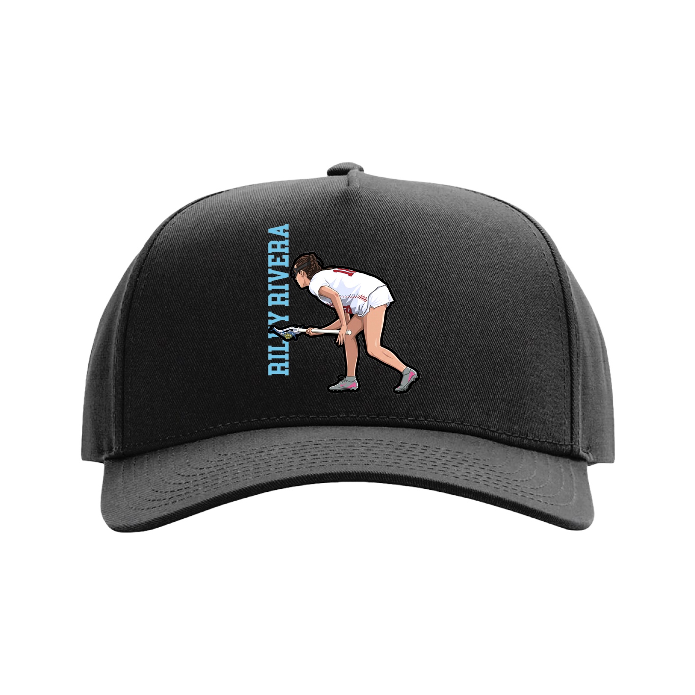 Full Fabric Five-Panel Champ Cap — Name Vertical in Black