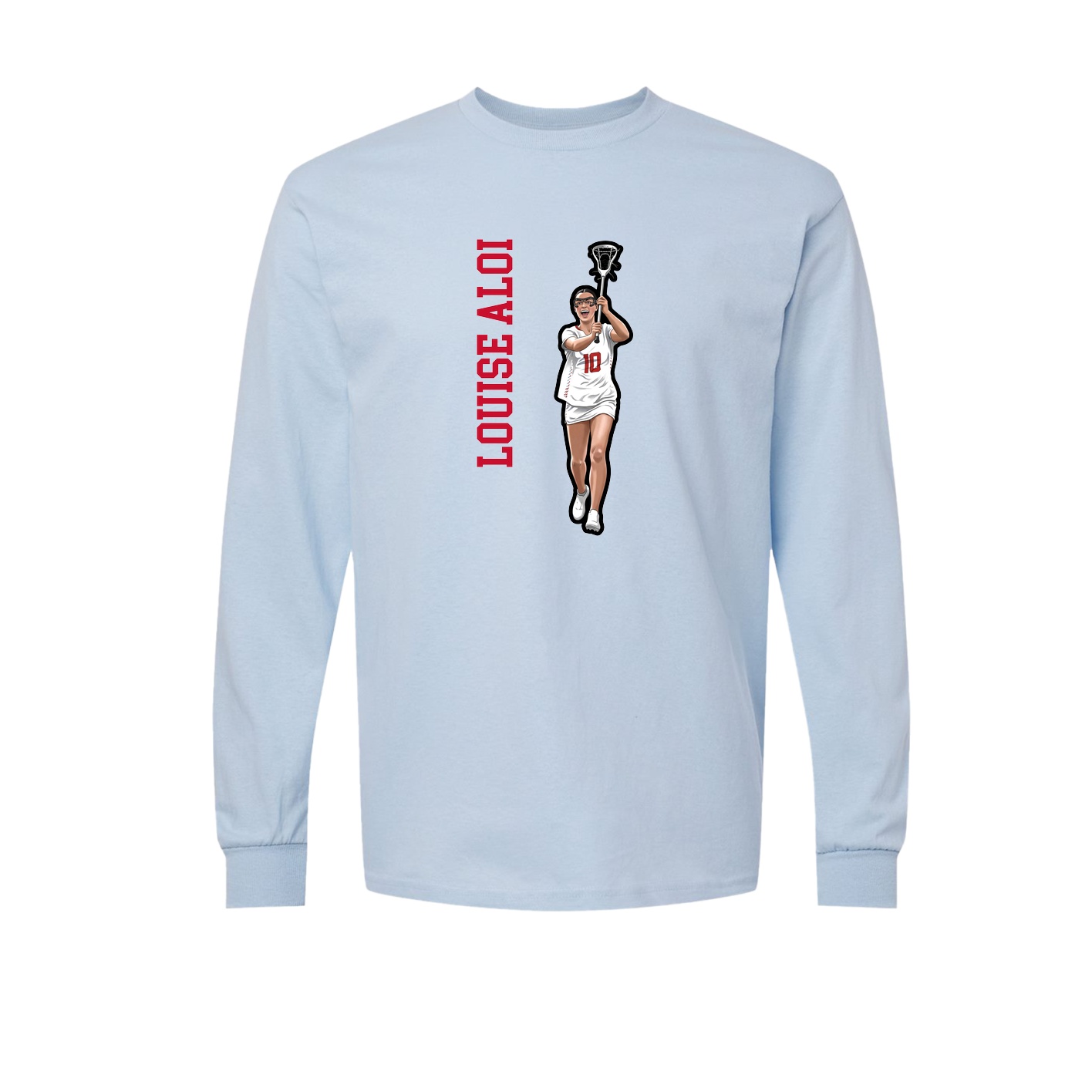 Long Sleeve Tee — Name Vertical in Light Blue